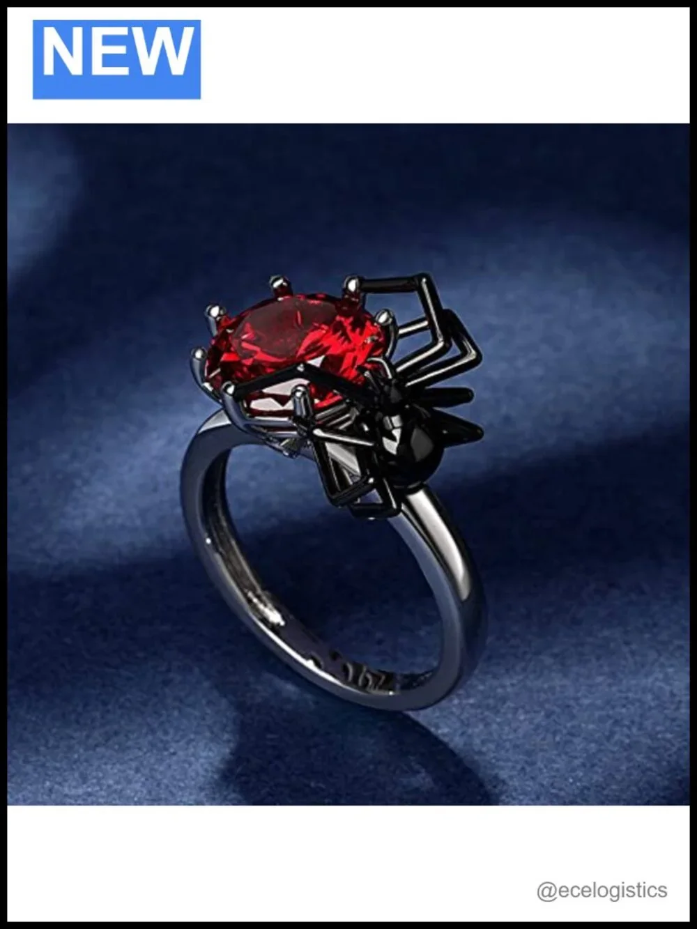 Sterling Silver Gothic Spider Promise Ring Round Cut Gift Box
